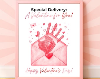 Valentine Envelope Handprint Craft Printable | Valentines Day Keepsake for Kids | Preschool Toddler Valentine Activity | Special Delivery