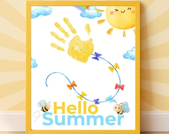 Hello Summer Handprint Craft Printable, Summer Keepsake Activity for Kids, Preschool Kindergarten Daycare Summer Art