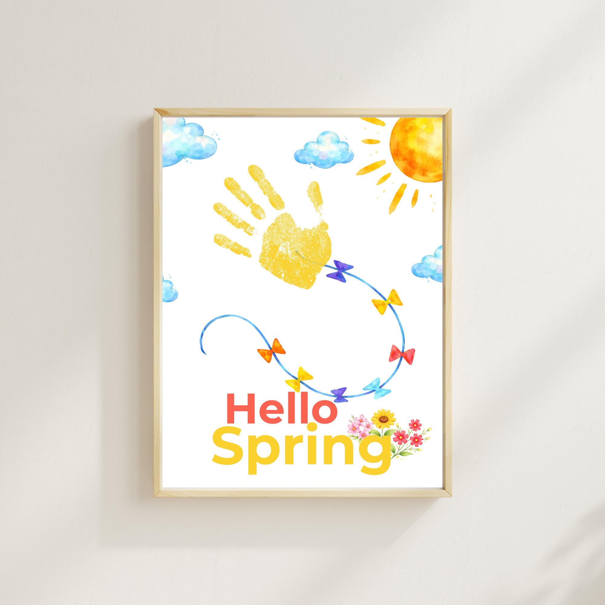 Hello Spring Hand Print Hello Spring Handprint Kite Craft Printable | Kids Keepsake Art ...