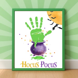 Halloween-Handabdruck-Bastelvorlage zum Ausdrucken | Hokus-Pokus-Handabdruck-Bastelarbeit | Hexenkessel-Halloween-Erinnerung | Halloween-Aktivität für Vorschulkinder