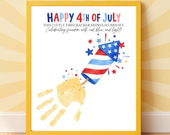 Happy 4th of July Firecracker Handprint Craft Printable, Patriotic Independence Day Keepsake Activity for Kids  Summer Craft