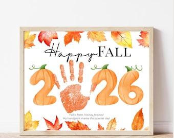 First Day of Fall 2026 Handprint Craft | Pumpkin Fall Keepsake | Preschool Autumn Printable | Kindergarten Fall Activity | Daycare PDF