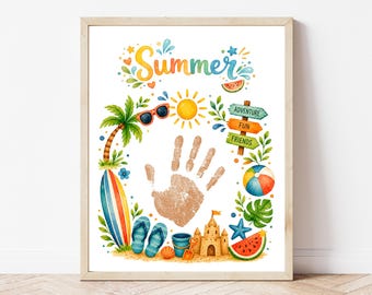 Summer Handprint Craft Printable, Summer Keepsake Activity for Kids, Summer Camp Daycare Preschool Kindergarten Beach Theme Craft