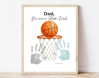 Basketball Father's Day Handprint Craft Printable, Dad You Are a Slam Dunk Keepsake, Sports Handprint Gift from Kids