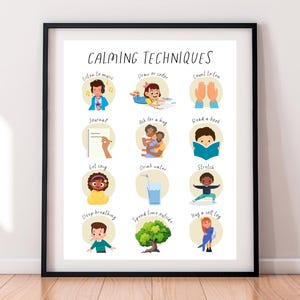Calming Techniques Poster for Kids Mindfulness and Coping Skills Wall Art for Classroom Therapy Calm Down Corner Museum-Quality Matte Paper