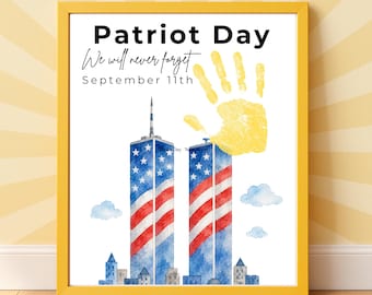 Patriot Day Handprint Craft Printable, September 11 Keepsake, 9/11 Remembrance Activity, Sept 11 Twin Towers Craft, Preschool PDF