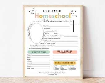 Christian Homeschool First & Last Day Homeschool Interview | Memory Book Printable | | Faith Reflection Worksheet | Bible Homeschool PDF