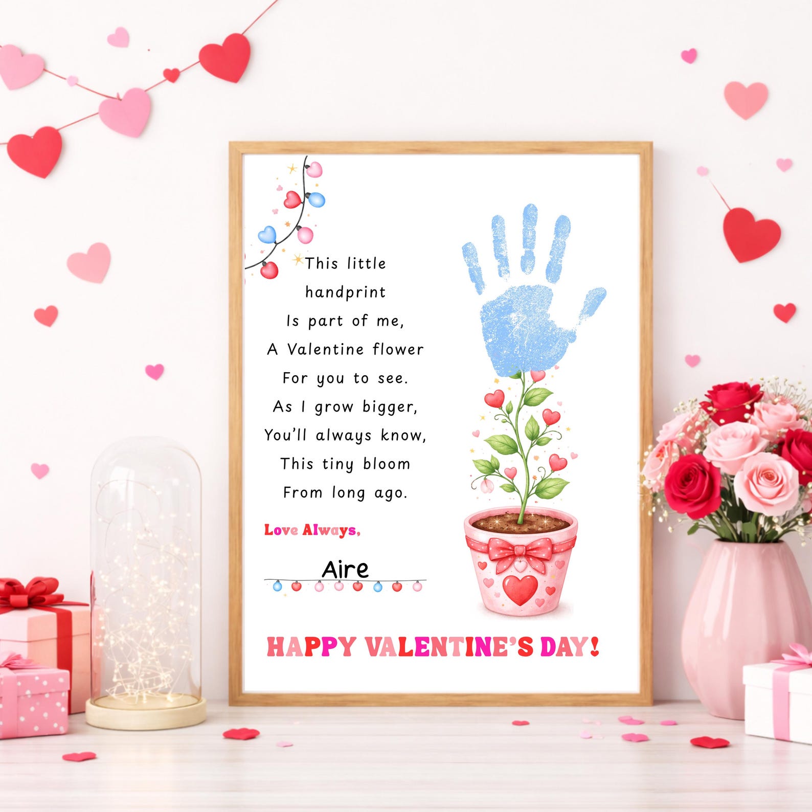 Valentine Handprint Craft for Kids, Flower Poem Keepsake, Printable ...