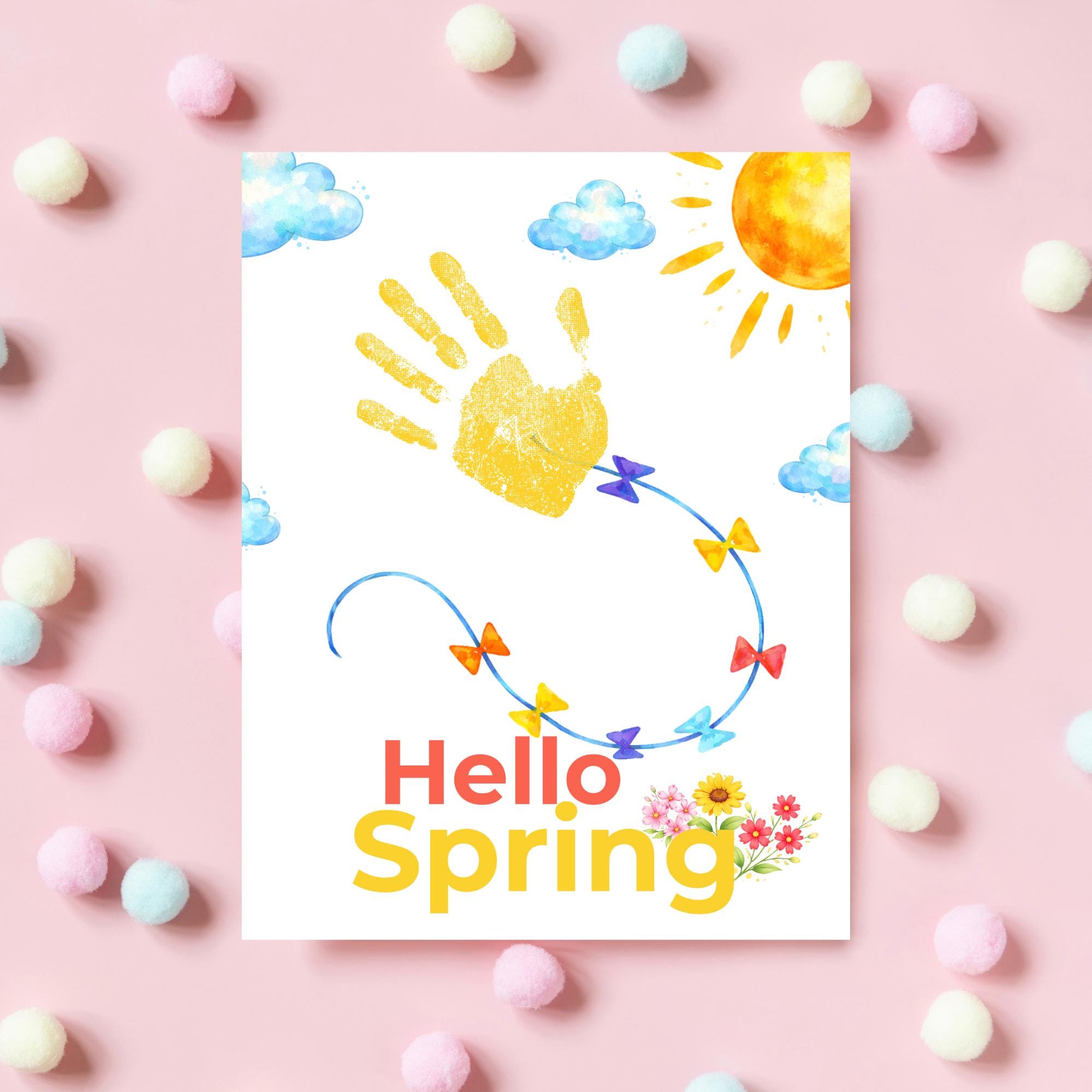 Hello Spring Hand Print Hello Spring Handprint Kite Craft Printable | Kids Keepsake Art ...