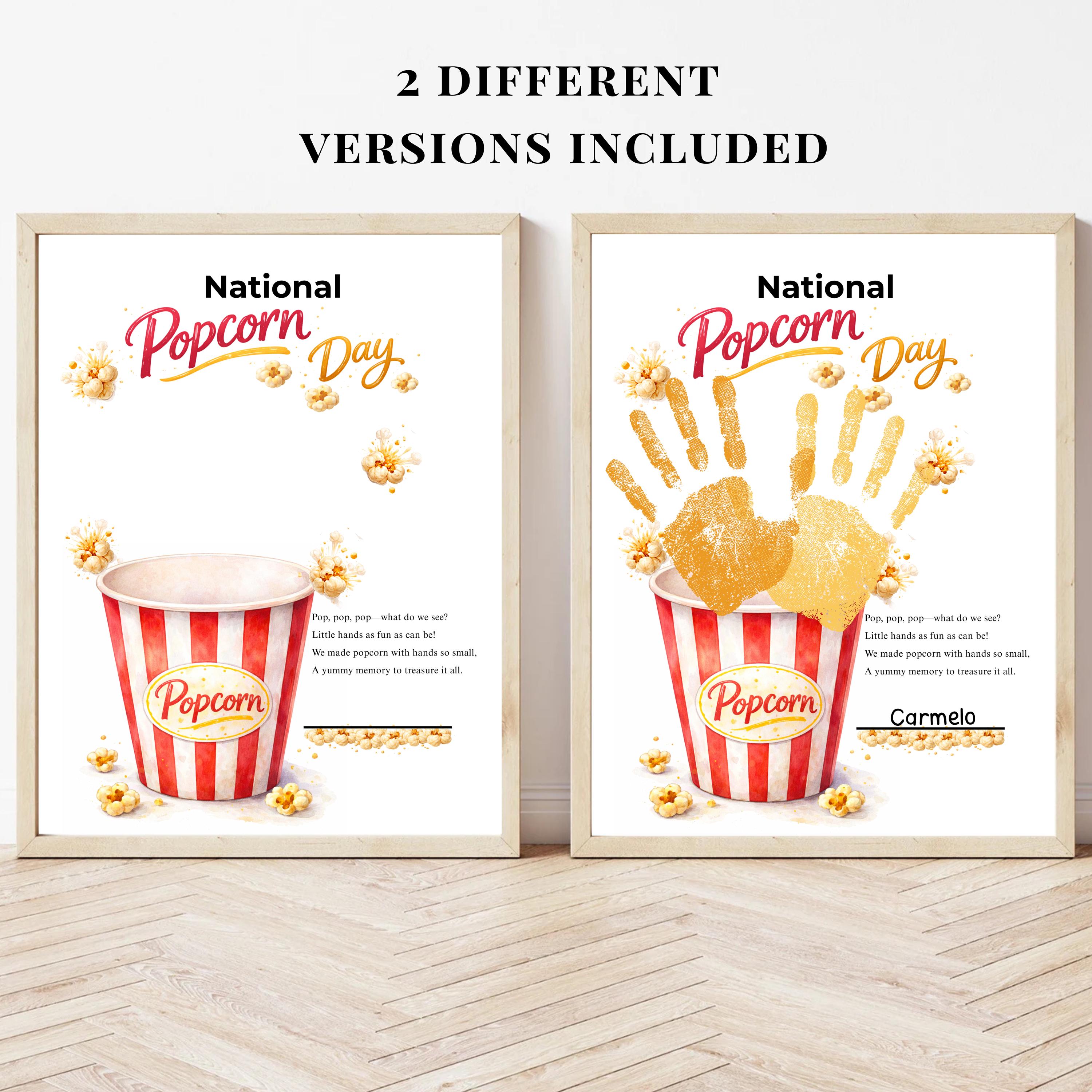 Popcorn Inktober National Popcorn Day Handprint Craft Printable | Preschool Classroom ...
