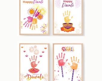Diwali Handabdruck Handwerk bedruckbar | Kids Diwali Aktivität | Festival of Lights Kunst | Vorschul-Klassenzimmer-Dekor | Glückliches Diwali Wandbild