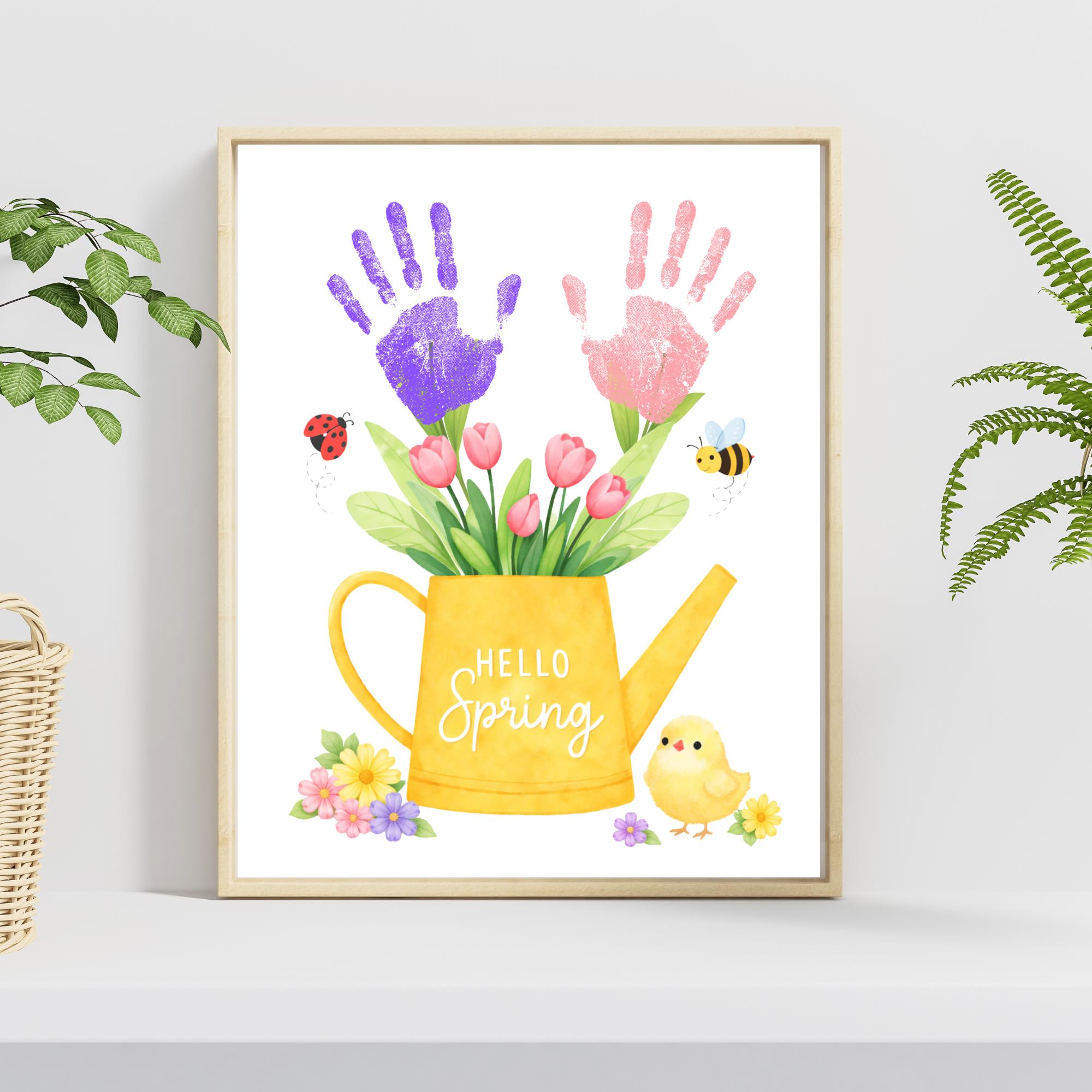 Hello Spring Handprint Craft Printable | Spring Flower Handprint Art ...