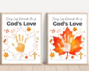 Christian Fall Leaf Handprint Craft Printable, Every Leaf Reminds Me of God's Love, Autumn Bible Activity, Preschool Sunday School Keepsake