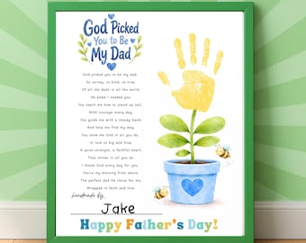 Christian Father’s Day Handprint Craft Printable | God Picked You to Be My Dad | Dad Birthday Gift | Faith-Based Kids Keepsake