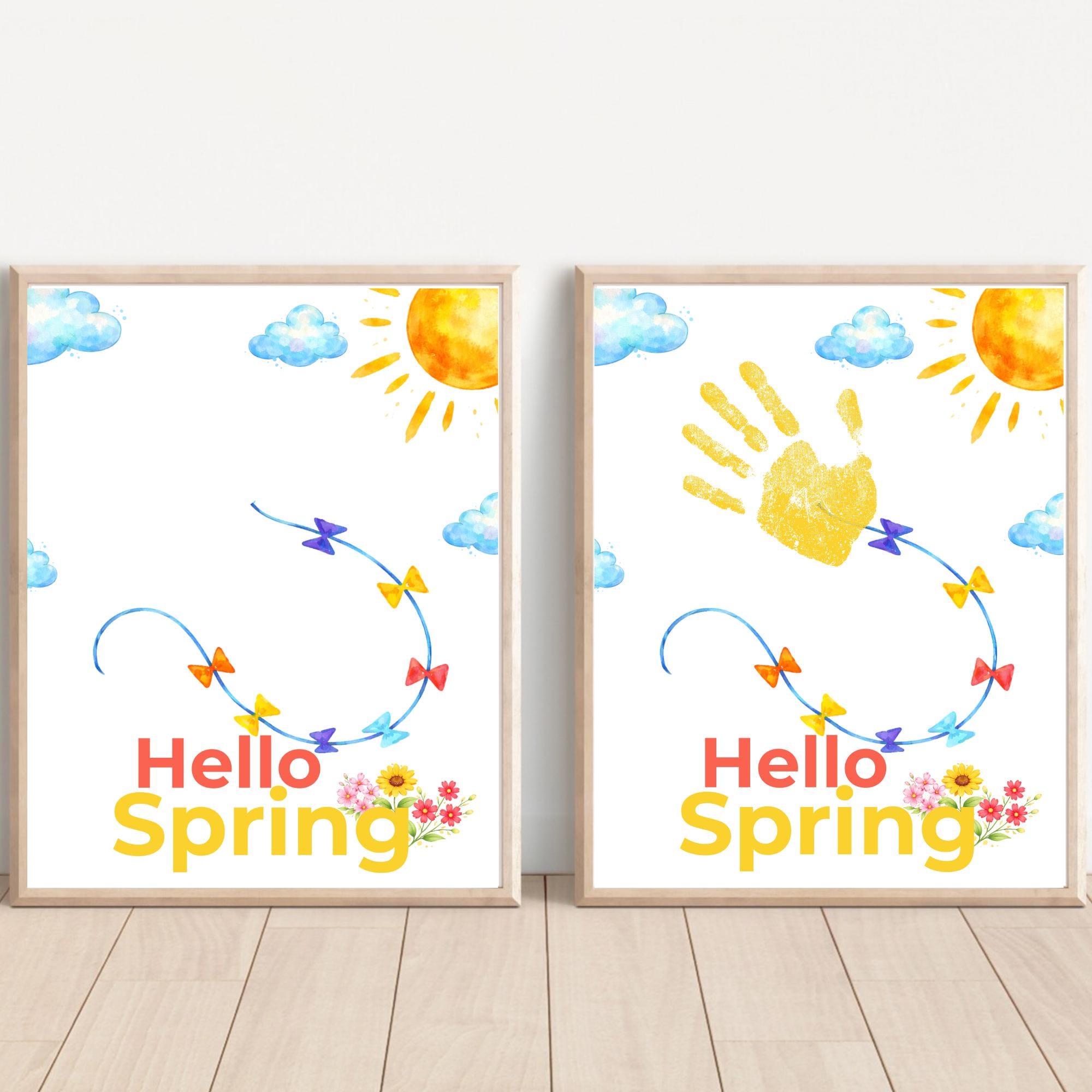 Hello Spring Hand Print Hello Spring Handprint Kite Craft Printable | Kids Keepsake Art ...