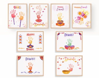 Diwali Handabdruck Handwerk bedruckbar | Kids Diwali Aktivität | Glückliches Diwali Andenken | Festival of Lights DIY Dekor | Vorschule Diwali Handwerk