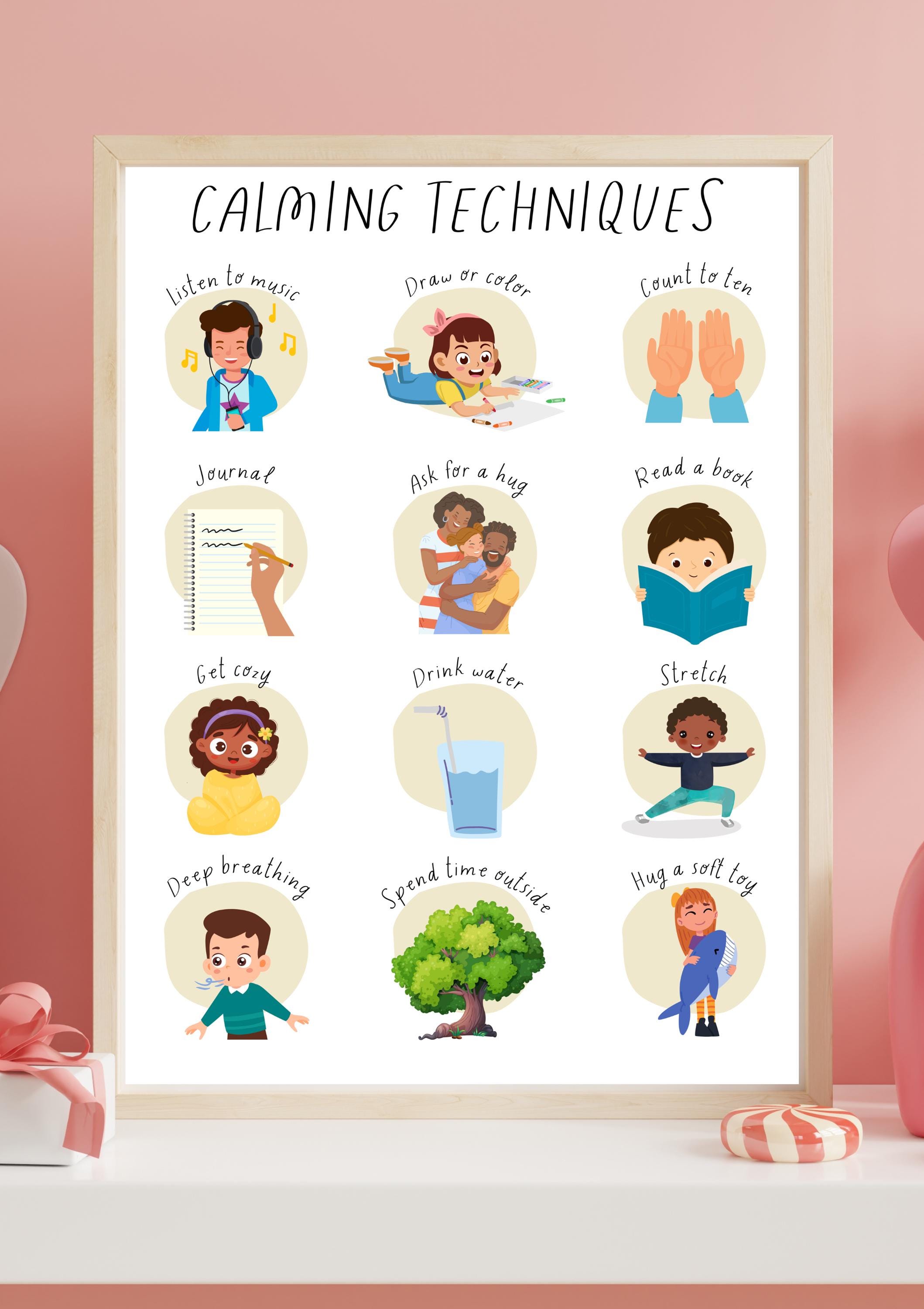 Printable Calming Techniques Poster for Kids, Coping Skills Chart for ...