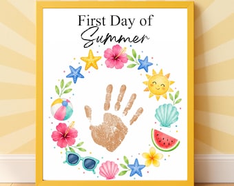 First Day of Summer Handprint Craft Printable, Summer Wreath Keepsake Activity, Preschool Kindergarten Summer Craft