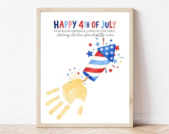 Christian Independence Day Activity for Kids, Happy 4th of July Handprint Craft Printable, Patriotic Firecracker Keepsake,