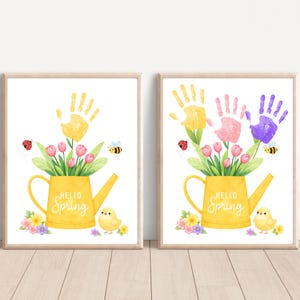 Manualidad imprimible con huellas de manos de primavera / Arte con huellas de manos de flores de primavera / Actividad de primavera para guarderías preescolares / Manualidad de recuerdo de primavera para niños imagen 12