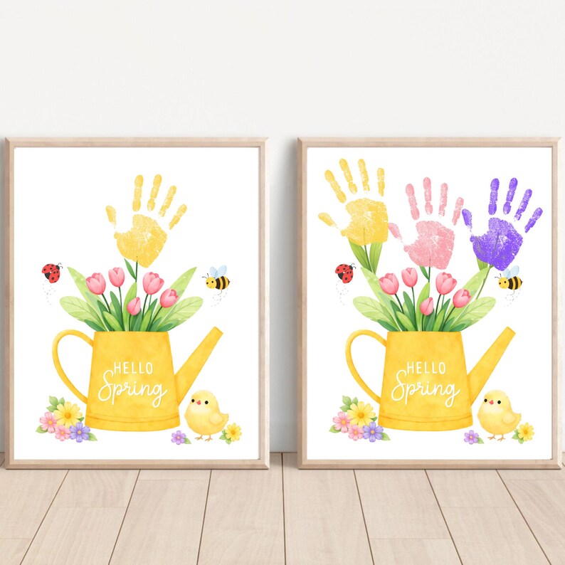 Manualidad imprimible con huellas de manos de primavera / Arte con huellas de manos de flores de primavera / Actividad de primavera para guarderías preescolares / Manualidad de recuerdo de primavera para niños imagen 12