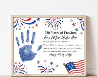 Christian July 4th Handprint Poem Craft Printable, America 250 Keepsake, One Nation Under God Craft, Patriotic Kids Activity PDF