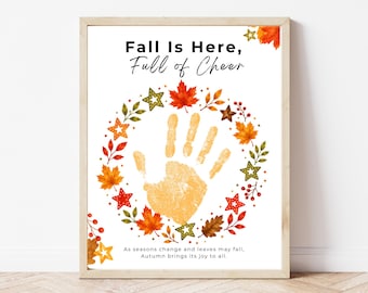 Fall Handprint Craft, Printable Autumn Handprint Keepsake, Preschool Fall Activity, Toddler Leaf Wreath Craft, Classroom Art