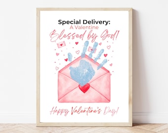 Christian Valentine Envelope Handprint Craft Printable | Blessed by God Valentines Day Keepsake | Preschool Sunday School Activity