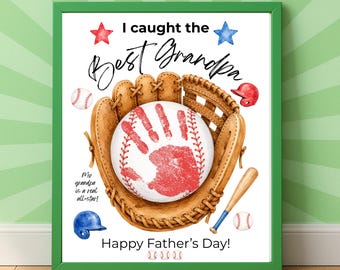 Baseball Grandpa Handprint Craft Printable, I Caught the Best Grandpa Gift, Father's Day Grandpa Keepsake from Kids, Baseball Gift