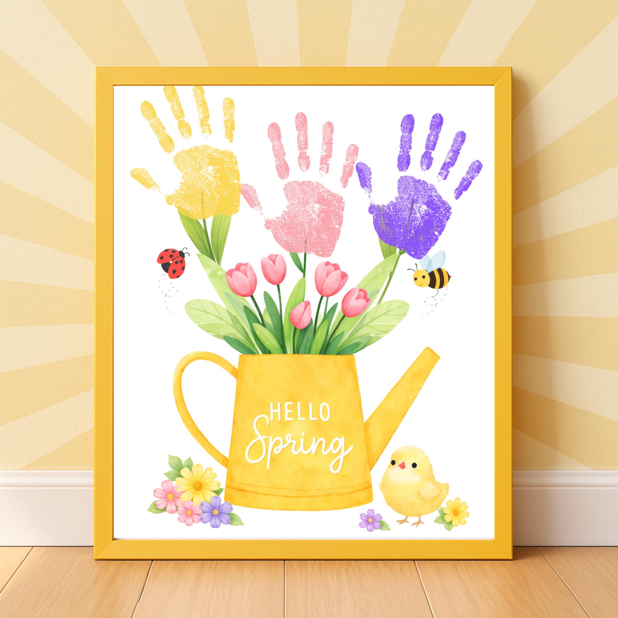 Hello Spring Handprint Craft Printable | Spring Flower Handprint Art ...