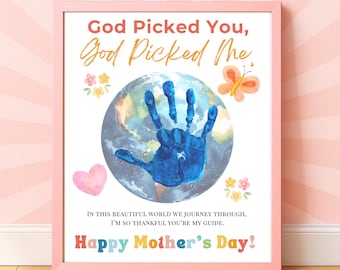 Stampabile per la Festa della Mamma con l'impronta della mano, "Dio ha scelto te, Dio ha scelto me", ricordo cristiano per la mamma (download digitale)