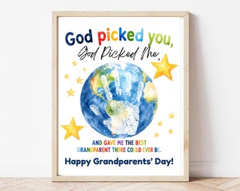 Grandparents Day Handprint Craft, God Picked You God Picked Me Printable, Christian Grandparent Keepsake Gift from Kids, Sunday School Craft