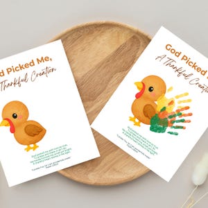 Christian Thanksgiving Handprint Craft for Kids Turkey Craft God Picked Me A Thankful Creation Printable Bible Verse Fall Sunday School Art image 8