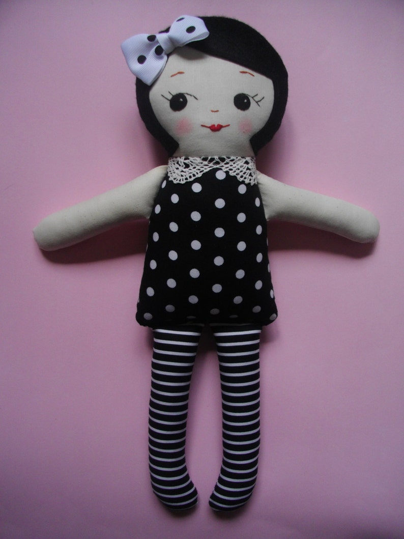 CLASSIC RAGDOLL Black and white handmade cloth doll plush | Etsy