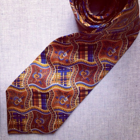 Items similar to YSL Yves Saint Laurent necktie blue yellow brown ...
