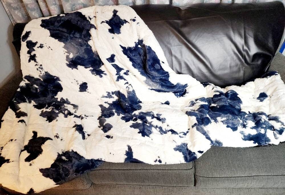 Cow Print Minky Quillow: XL Cuddle Throw with Foot Pocket