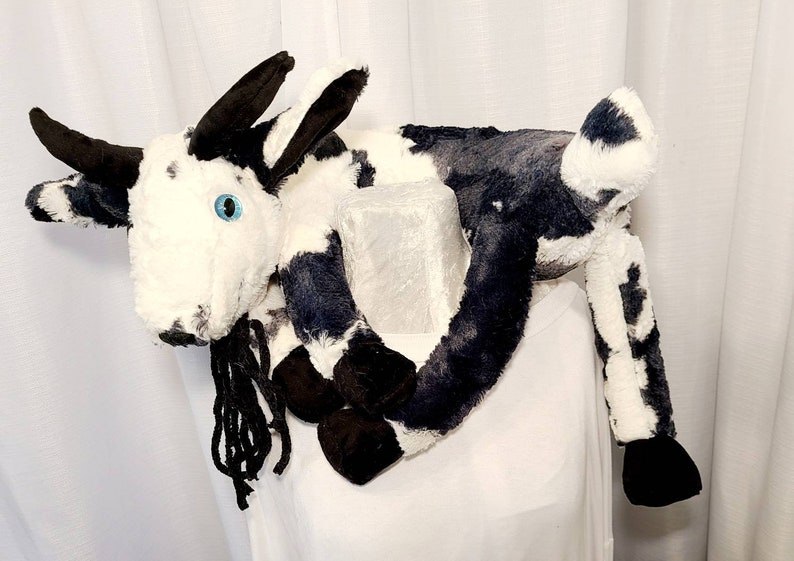 Black and white Goat Neck Buddy Shannon minky cuddle fur paint goat neck pillow travel hospital home comfort farm animal gift Suncatcher Eye 