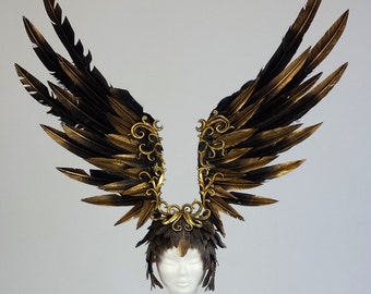 Deluxe Black Gold Phoenix Headdress MADE TO ORDER