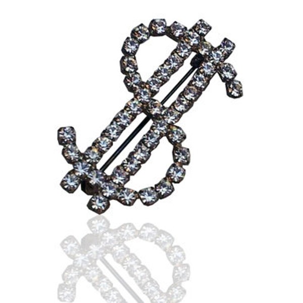 VINTAGEMANIA 1940's Brooch , Rhinestone Vintage Pin , Dollar Sign Jewelry