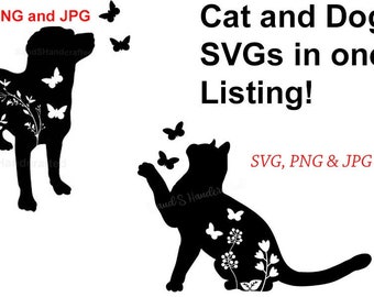 Cat and Dog Butterfly Flower SVG, HTV Vinyl Cut File