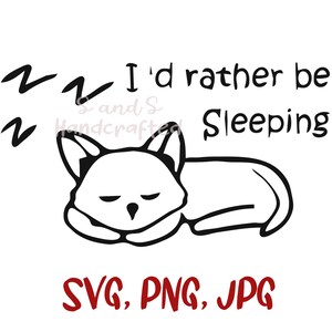 Peut inclure: Illustration en noir et blanc d'un chat endormi avec le texte "Je préférerais dormir".