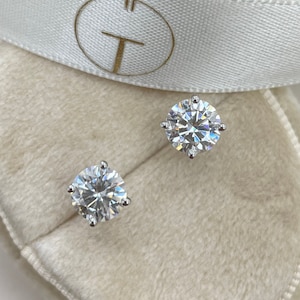 2 TCW Classic Diamond Earrings F \ VS1 Lab Created Diamonds Each Brilliant Round Cut Solitaire Studs 14K White Gold Minimalist earrings