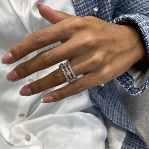 Solid 14K White Gold Ring, Round Cut Diamond 3 Row Ring, 1.75ct E/VVS2 Lab Created Diamond, Eco Friendly Diamond, Gift for Women