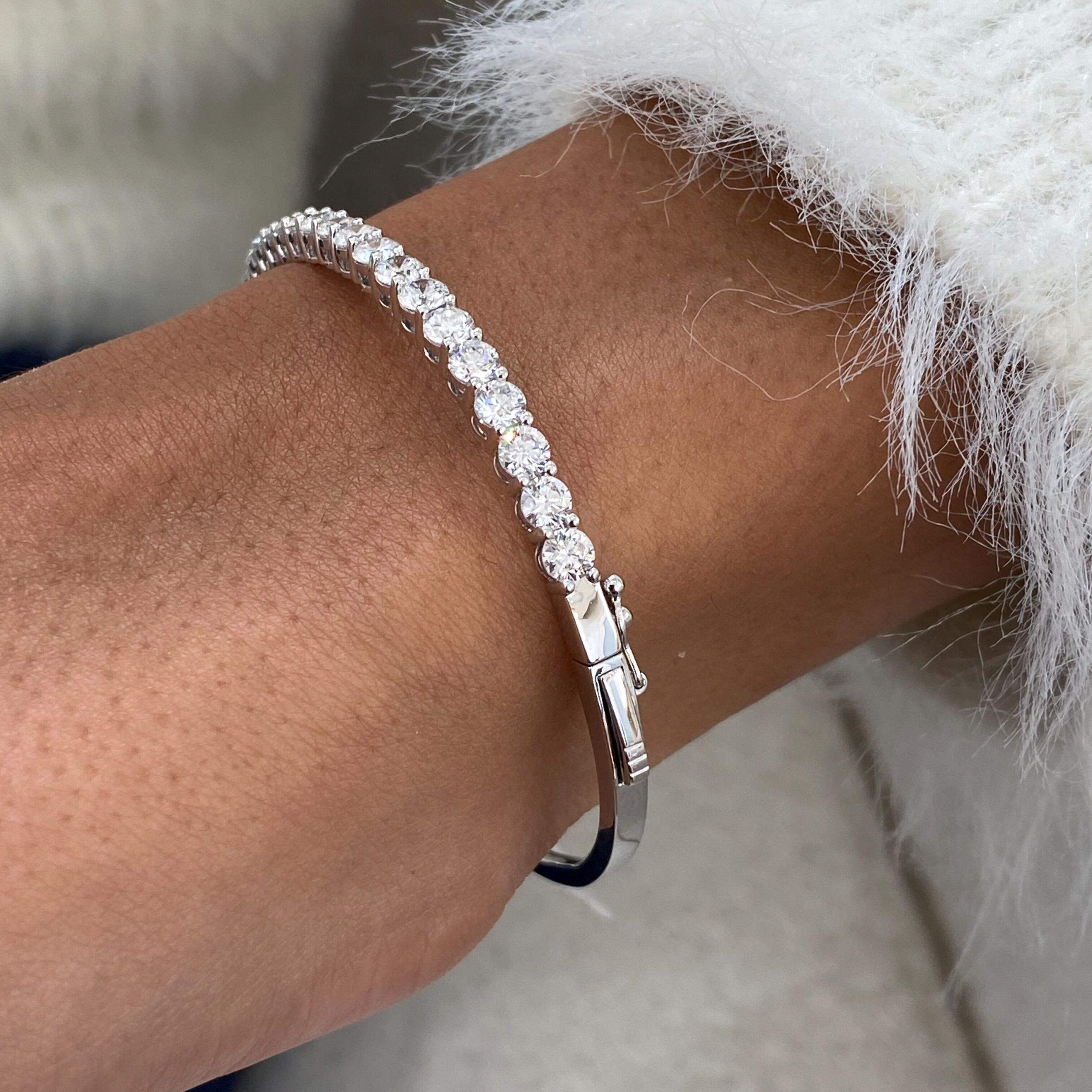 Dazzle in Diamonds: Stunning E/VVS2 Round Cut Diamond Bangle Bracelet in 14K White Gold, 3.36 Carat Lab Created Diamonds, Gift for Her
