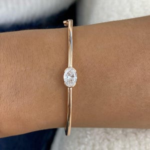 1ct TCW Diamond Bangle Bracelet In 14k Solid Gold; Flawless E/VVS1 IGI Certified LGD lab-grown Diamonds; Solitaire Diamond Bracelet