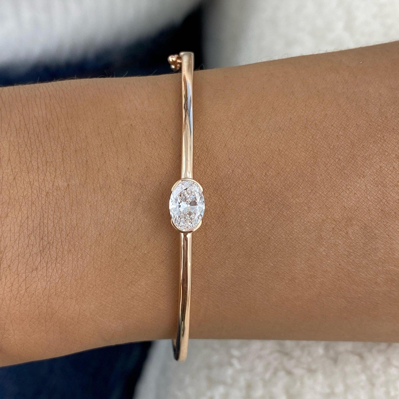 1ct TCW Diamond Bangle Bracelet In 14k Solid Gold; Flawless E/VVS1 IGI Certified LGD lab-grown Diamonds; Solitaire Diamond Bracelet
