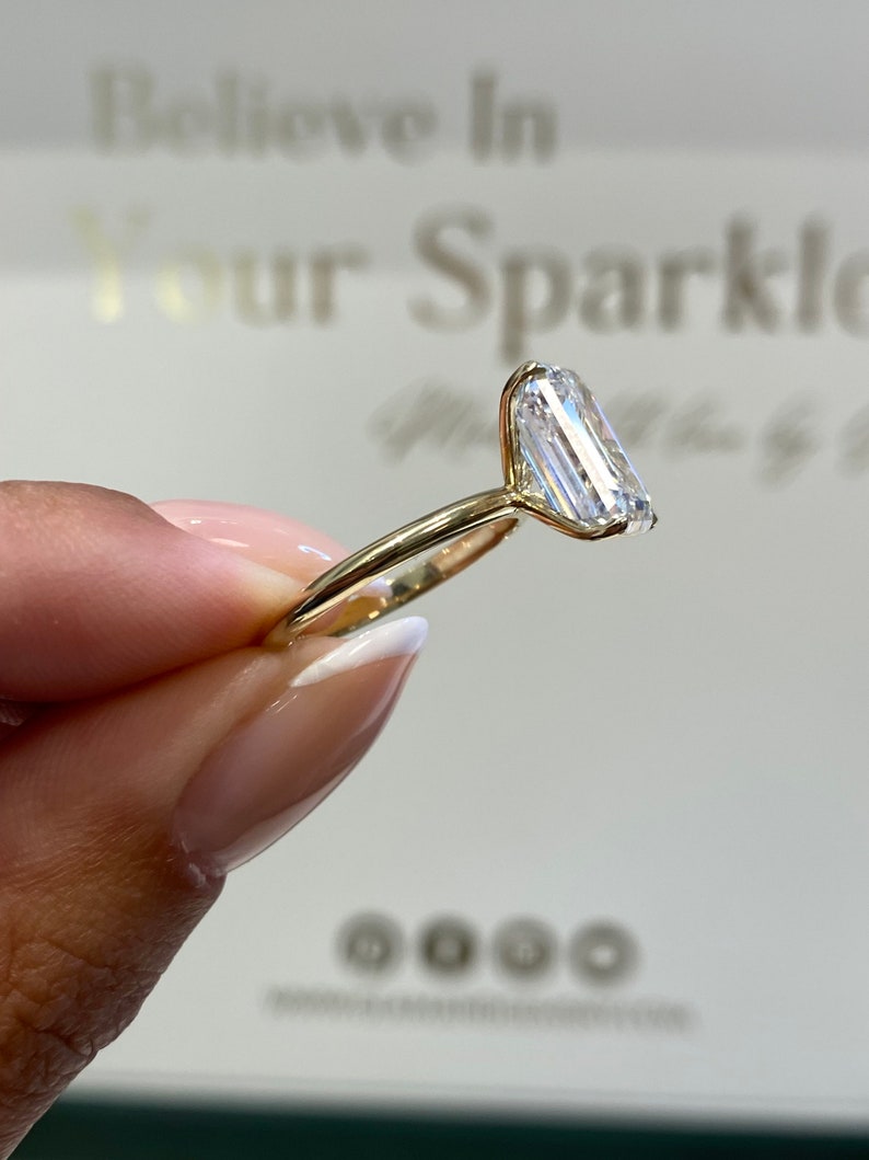 Diamond Solitaire Engagement Ring, 4.5 Ct IGI Certified E/VVS2 Emerald Cut Lab Diamond, 14k Yellow Gold Ring, SPLENDID 4 Prong Set Ring