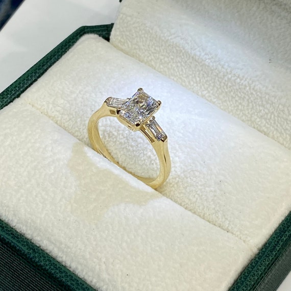 Radiant Cut Lab Grown Diamond Engagement Ring, Solid 14k Yellow