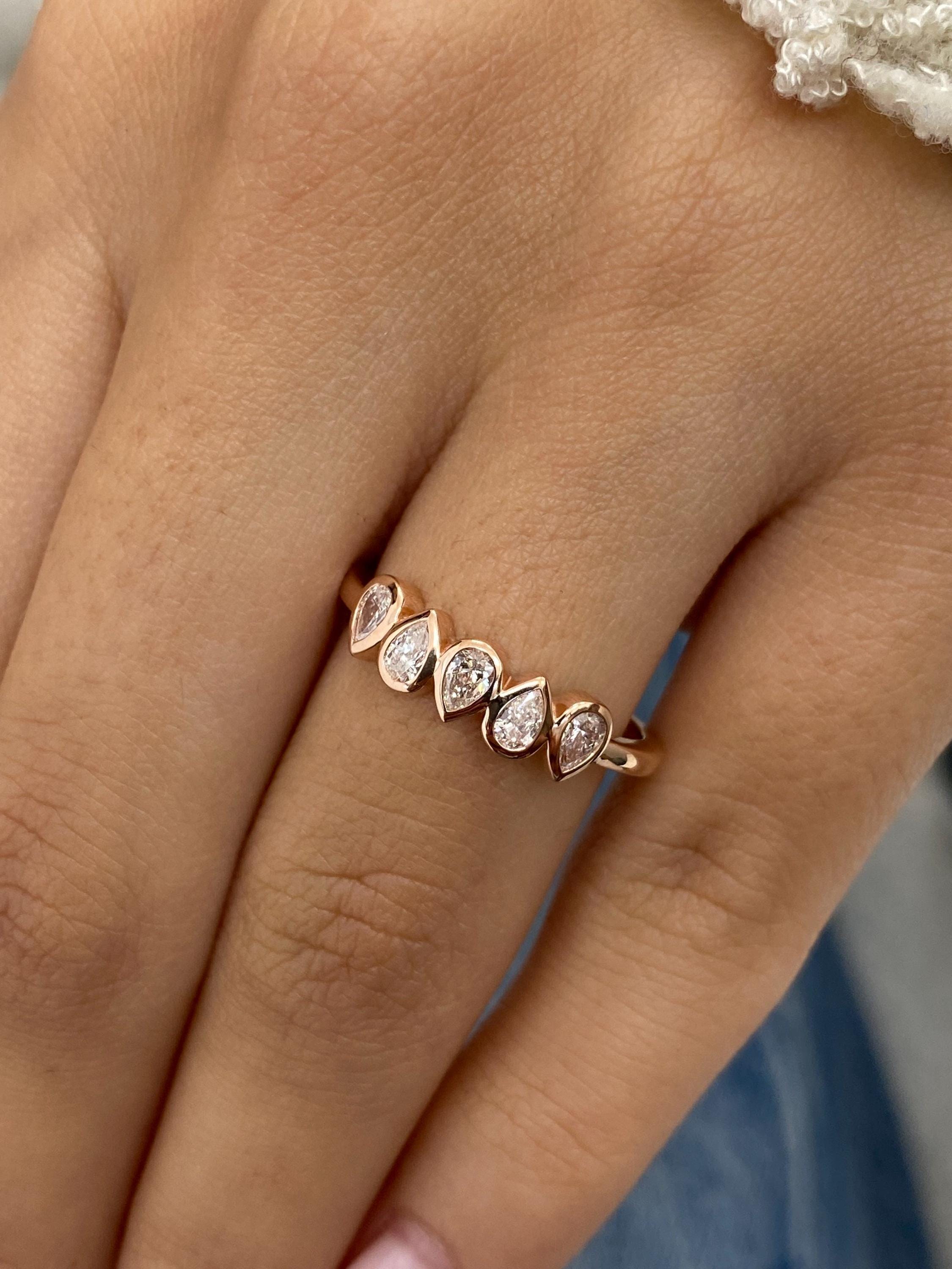 Solid 14k Rose Gold Bezel Set Ring, 0.30 Carat E/VVS2 Pear Cut Lab Grown Diamond, Diamond Statement Ring, Handmade Jewelry, Ring for Women