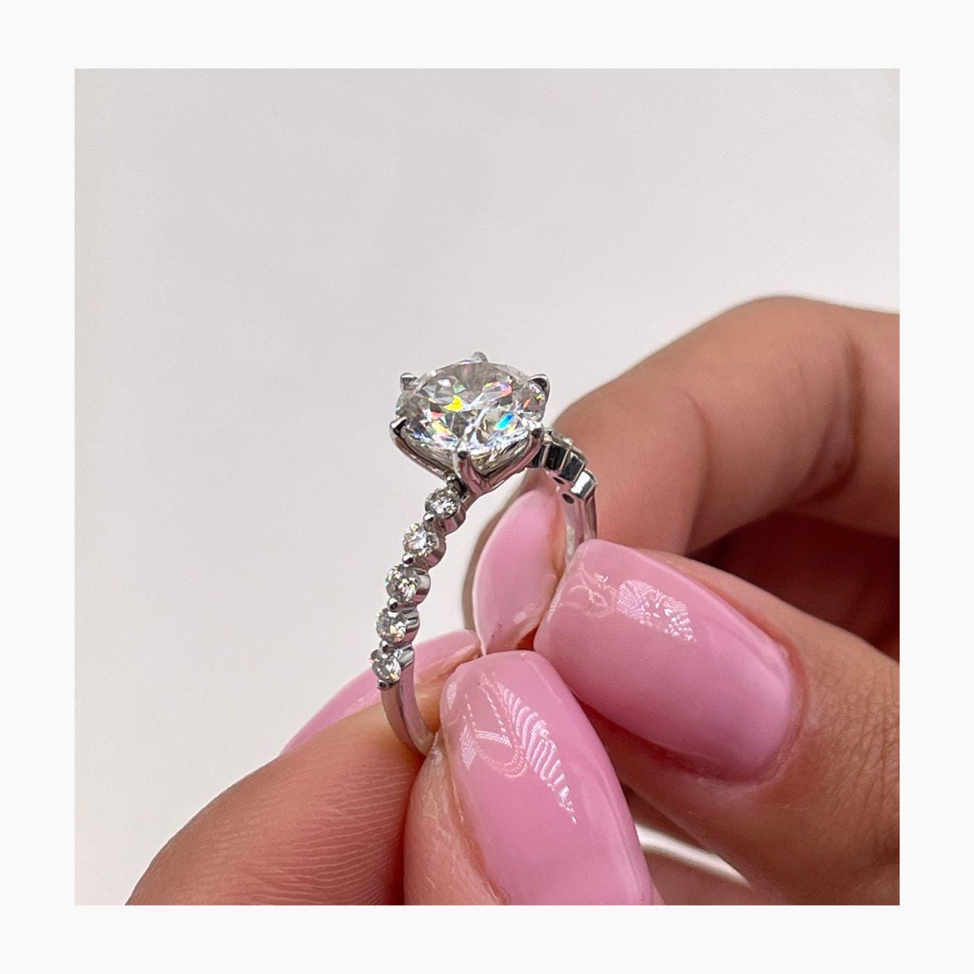 Elegant 14k White Gold Proposal Ring with 2.9 Carat Lab Grown Diamond, E/VVS2 Round Cut Diamond 6 Prong Set, Engagement Ring, Ring for Women